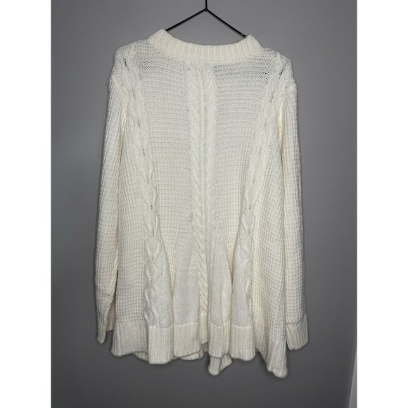 Roamans Womens Chunky Knit Tunic Sweater Crew Neck Swing 18/20 1X Ivory Pearls - Picture 4 of 9